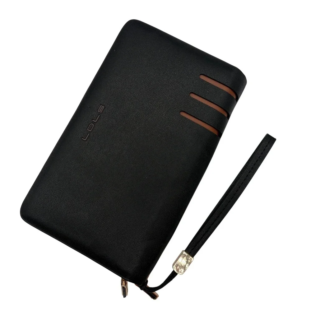 LDLS Double Zip Travel Wallet Mens OS Black Excellent Wristlet Clutch Organizer